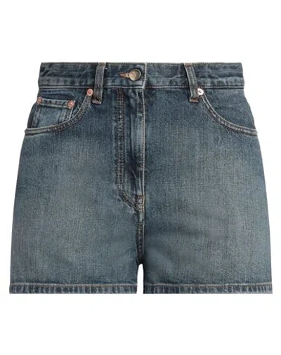Valentino Garavani Woman Denim Shorts Blue Size 28 Cotton, Cow Leather