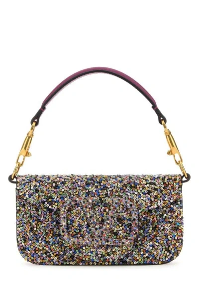 Valentino Garavani Woman Embellished Leather Small Locã² Handbag In Multicolor