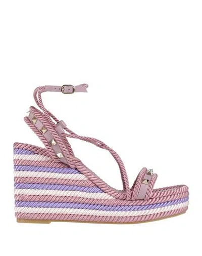 Valentino Garavani Woman Espadrilles Antique Rose Size 7 Textile Fibers, Leather In Pink