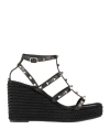 Valentino Rockstud Ankle Strap Wedge Sandal In Calfskin Leather 95 Mm In Black