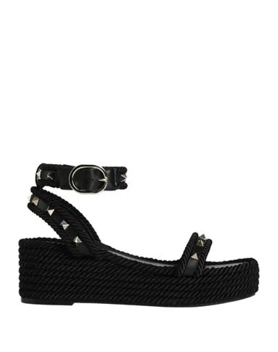 Valentino Garavani 45mm Rockstud Torchon Ankle Strap Espadrille Sandals In Black