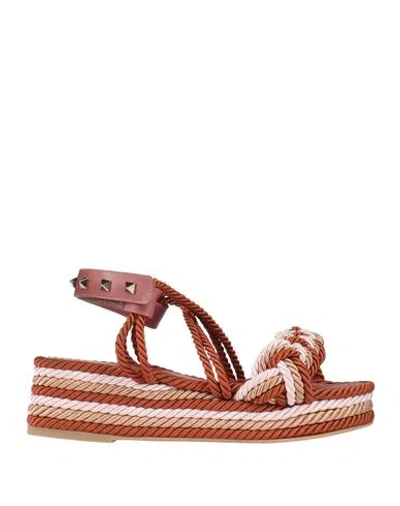 Valentino Garavani Woman Espadrilles Brown Size 7 Textile Fibers, Leather