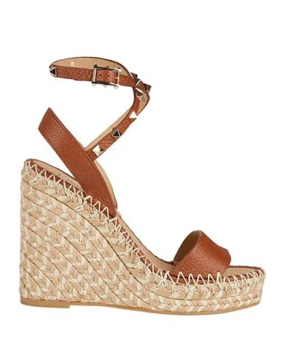 Valentino Garavani Woman Espadrilles Camel Size 9 Leather In Brown