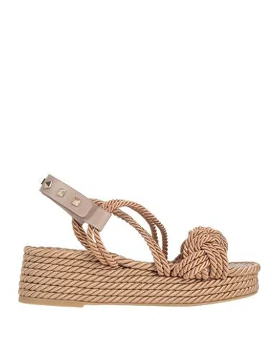 Valentino Garavani Woman Espadrilles Sand Size 7 Textile Fibers, Leather