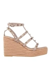 Valentino Garavani Woman Espadrilles Taupe Size 6 Leather In Grey
