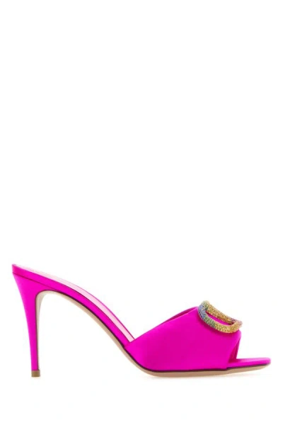 VALENTINO GARAVANI VALENTINO GARAVANI WOMAN FUCHSIA SATIN VALENTINO GARAVANI ESCAPE MULES