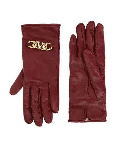 Valentino Garavani Woman Gloves Burgundy Size 8.5 Lambskin In Neutral