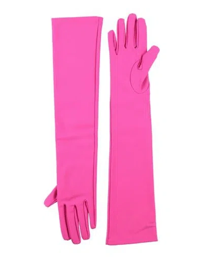 Valentino Garavani Woman Gloves Fuchsia Size 8 Viscose, Polyamide, Elastane, Polyester In Pink