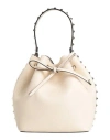 Valentino Rockstud Drawstring Leather Bucket Bag In White