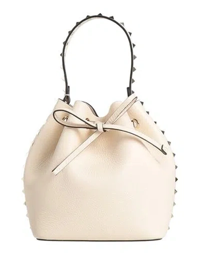 Valentino Garavani Rockstud Drawstring Leather Bucket Bag In White