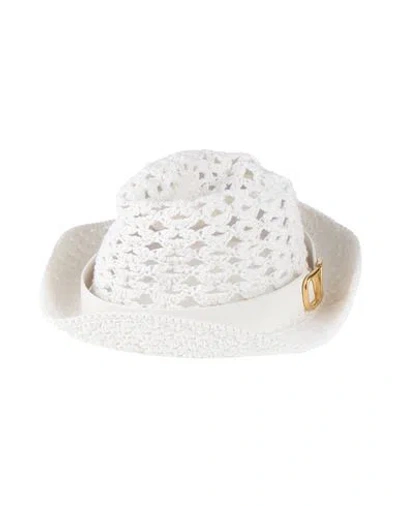 Valentino Garavani Woman Hat White Size L Cotton, Calfskin