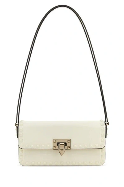 Valentino Garavani Rockstud Flap Leather Shoulder Bag In Cream