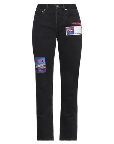Valentino Garavani Woman Jeans Black Size 30 Cotton, Cow Leather