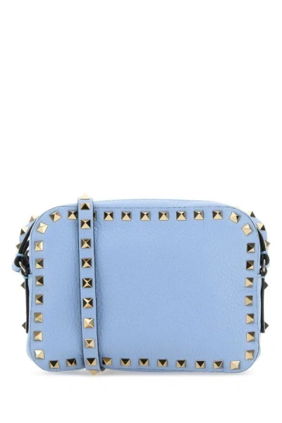 Valentino Garavani Woman Light Blue Leather Rockstud Crossbody Bag