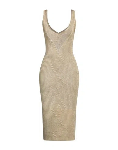 Valentino Garavani Woman Midi Dress Gold Size S Viscose, Metallic Fiber In Neutral