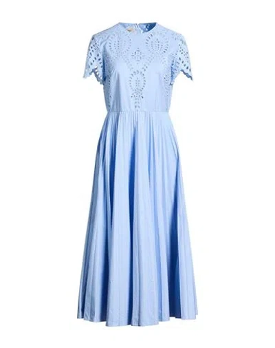 Valentino Garavani Woman Midi Dress Sky Blue Size 10 Cotton, Polyester