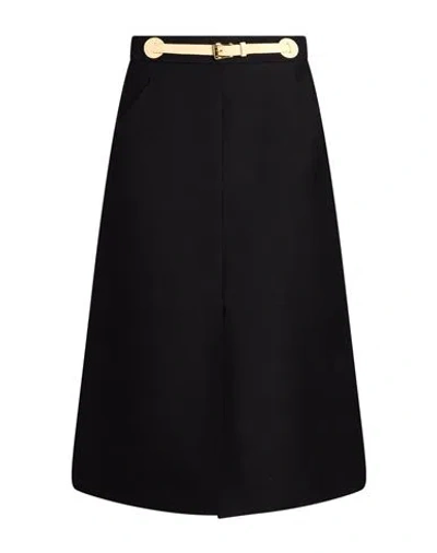 Valentino Garavani Woman Midi Skirt Black Size 6 Virgin Wool, Silk, Cow Leather