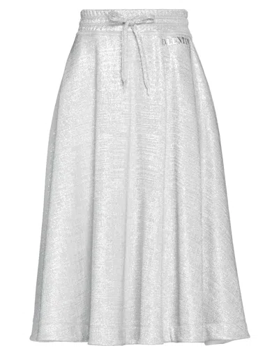 VALENTINO VALENTINO GARAVANI WOMAN MIDI SKIRT SILVER SIZE L COTTON, POLYAMIDE, METALLIC FIBER