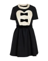 Valentino Bow-detailed Velvet And Ribbed Satin-trimmed Wool And Silk-blend Mini Dress In Black