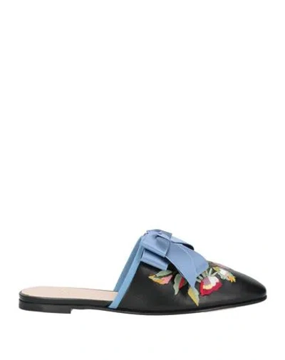 VALENTINO GARAVANI VALENTINO GARAVANI WOMAN MULES & CLOGS BLACK SIZE 6.5 LEATHER, TEXTILE FIBERS