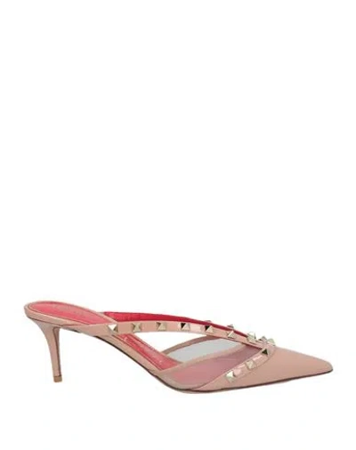 Valentino Garavani Woman Mules & Clogs Blush Size 8 Leather, Textile Fibers In Pink