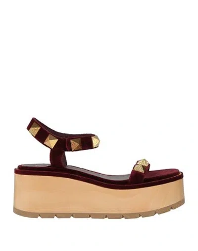 Valentino Garavani Woman Mules & Clogs Burgundy Size 8 Textile Fibers In Red