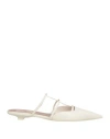 Valentino Wispy Rockstud Leather Flat Mules In White