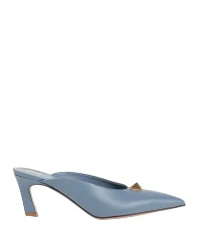 Valentino Garavani Woman Mules & Clogs Light Blue Size 5.5 Leather In Blue
