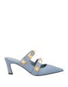 Valentino Garavani Woman Mules & Clogs Pastel Blue Size 8 Leather