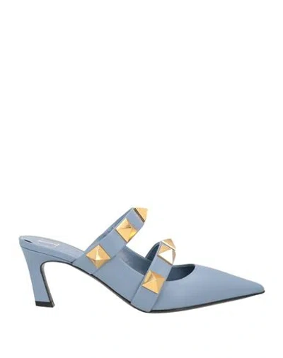 Valentino Garavani Woman Mules & Clogs Pastel Blue Size 8 Leather