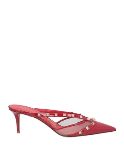 Valentino Garavani Woman Mules & Clogs Red Size 6.5 Leather, Textile Fibers
