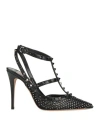 Valentino Garavani Woman Pumps Black Size 8 Leather, Textile Fibers