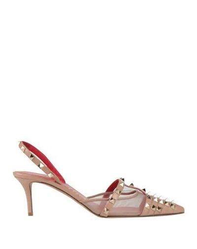 Valentino Garavani Woman Pumps Blush Size 11.5 Soft Leather, Textile Fibers In Pink