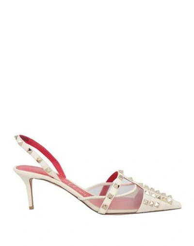 Valentino Garavani Woman Pumps Cream Size 11.5 Soft Leather, Textile Fibers In White