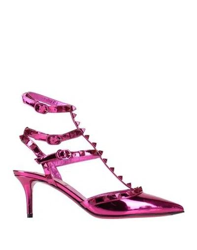 Valentino Garavani Woman Pumps Fuchsia Size 6.5 Leather In Pink