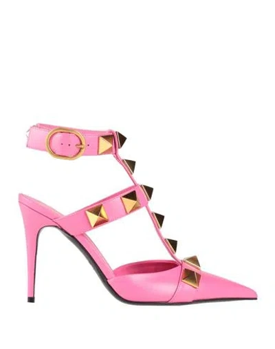 Valentino Garavani Woman Pumps Fuchsia Size 7.5 Soft Leather In Pink