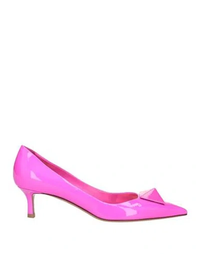 Valentino Garavani Woman Pumps Fuchsia Size 7.5 Soft Leather In Pink