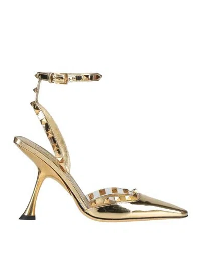 Valentino Garavani Woman Pumps Gold Size 8 Leather In Multi
