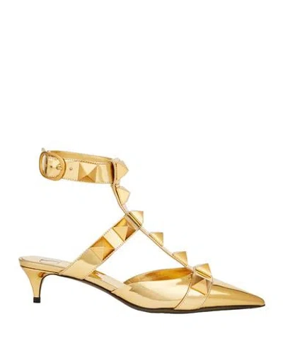 Valentino Garavani Woman Pumps Gold Size 8 Leather, Metal
