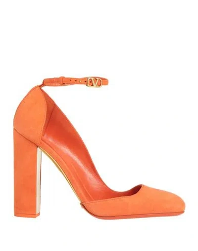 Valentino Garavani Woman Pumps Orange Size 7 Soft Leather