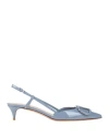Valentino Garavani Woman Pumps Pastel Blue Size 8 Leather In Blue