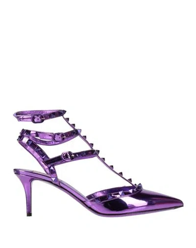 Valentino Garavani Woman Pumps Purple Size 11 Leather