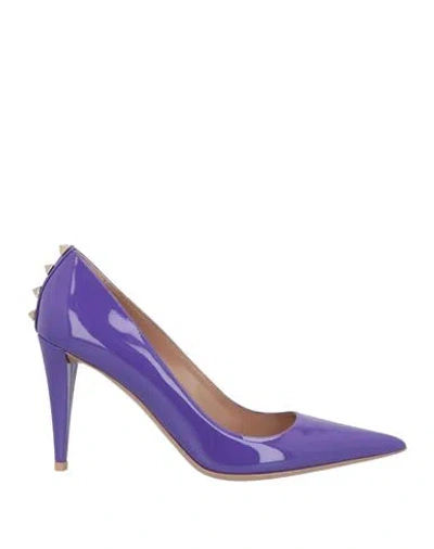 Valentino Garavani Woman Pumps Purple Size 7 Leather