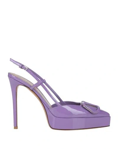 Valentino Garavani Woman Pumps Purple Size 7 Leather