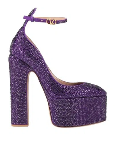 Valentino Garavani Woman Pumps Purple Size 8 Leather
