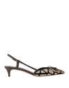 Valentino Logo Plaque Slingback Pumps In Beige