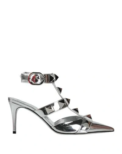 Valentino Garavani Woman Pumps Silver Size 6 Leather