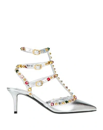 Valentino Garavani Woman Pumps Silver Size 7 Leather In Metallic