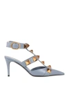Valentino Garavani Woman Pumps Slate Blue Size 8 Soft Leather In Blue