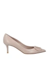 Valentino Garavani Woman Pumps Taupe Size 8 Leather In Grey